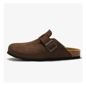 Brown Suede Slip-On Mule with Buckle